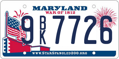 MD license plate 9BK7726