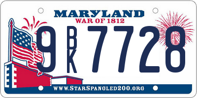MD license plate 9BK7728