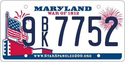 MD license plate 9BK7752