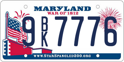 MD license plate 9BK7776