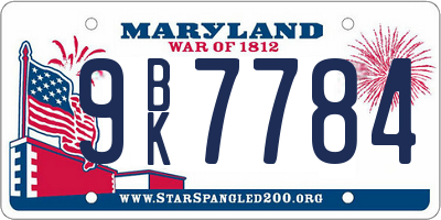 MD license plate 9BK7784
