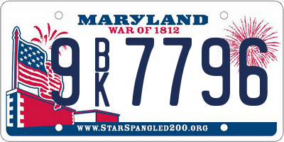 MD license plate 9BK7796