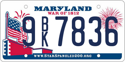 MD license plate 9BK7836