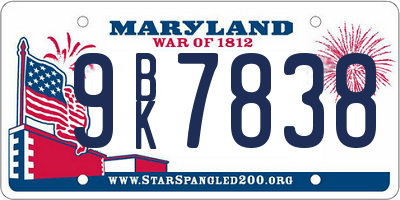 MD license plate 9BK7838