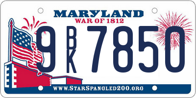 MD license plate 9BK7850
