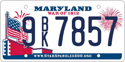 MD license plate 9BK7857