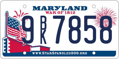 MD license plate 9BK7858