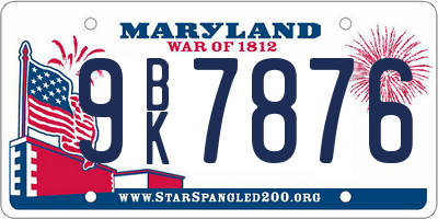 MD license plate 9BK7876