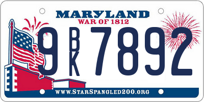 MD license plate 9BK7892