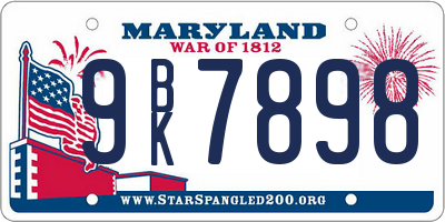 MD license plate 9BK7898