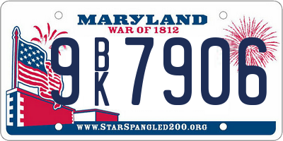 MD license plate 9BK7906