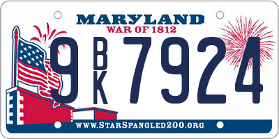 MD license plate 9BK7924