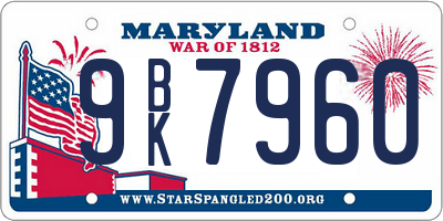 MD license plate 9BK7960