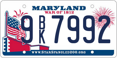 MD license plate 9BK7992
