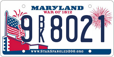 MD license plate 9BK8021