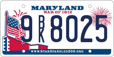 MD license plate 9BK8025