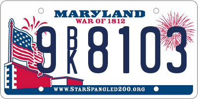 MD license plate 9BK8103