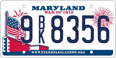 MD license plate 9BK8356