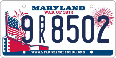 MD license plate 9BK8502