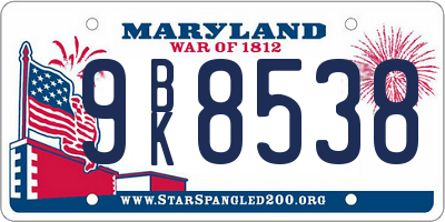 MD license plate 9BK8538