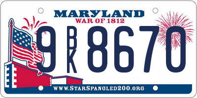 MD license plate 9BK8670