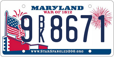 MD license plate 9BK8671