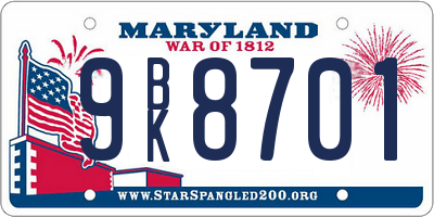 MD license plate 9BK8701