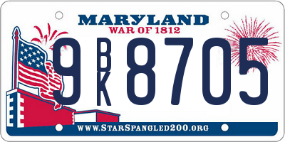 MD license plate 9BK8705
