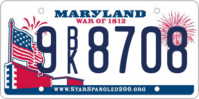 MD license plate 9BK8708