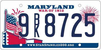 MD license plate 9BK8725