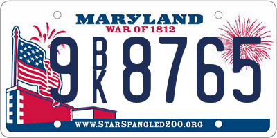 MD license plate 9BK8765