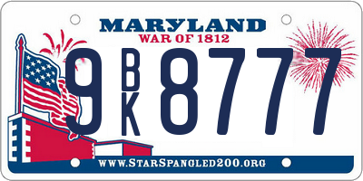 MD license plate 9BK8777
