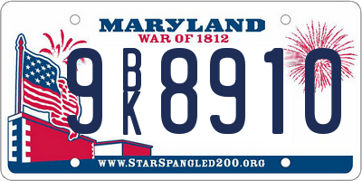 MD license plate 9BK8910