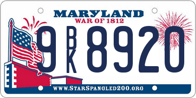 MD license plate 9BK8920