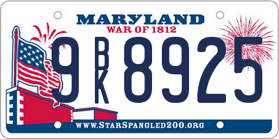MD license plate 9BK8925