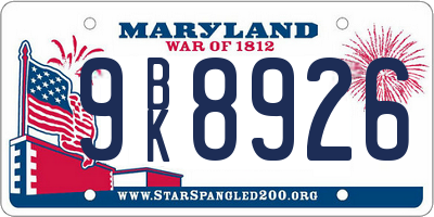 MD license plate 9BK8926