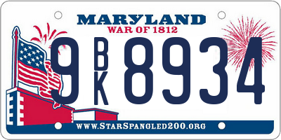 MD license plate 9BK8934