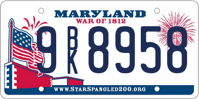 MD license plate 9BK8958