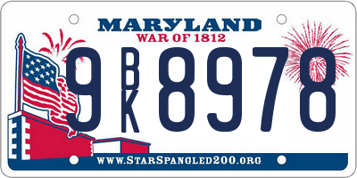 MD license plate 9BK8978