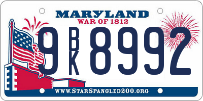 MD license plate 9BK8992