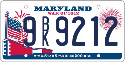 MD license plate 9BK9212