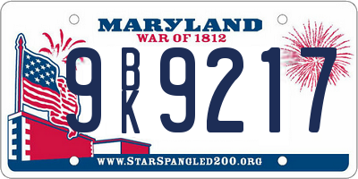 MD license plate 9BK9217