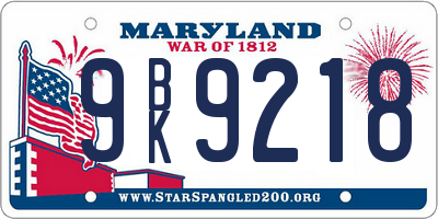 MD license plate 9BK9218
