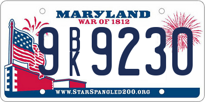 MD license plate 9BK9230