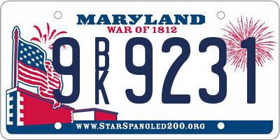 MD license plate 9BK9231