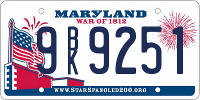 MD license plate 9BK9251