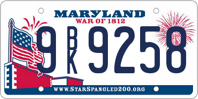 MD license plate 9BK9258