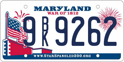 MD license plate 9BK9262