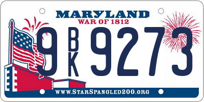 MD license plate 9BK9273