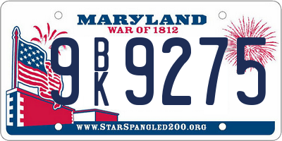 MD license plate 9BK9275